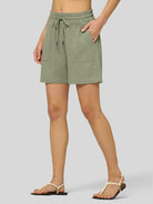 Willit Women's Linen Bermuda Shorts 5 Inch in sage green2