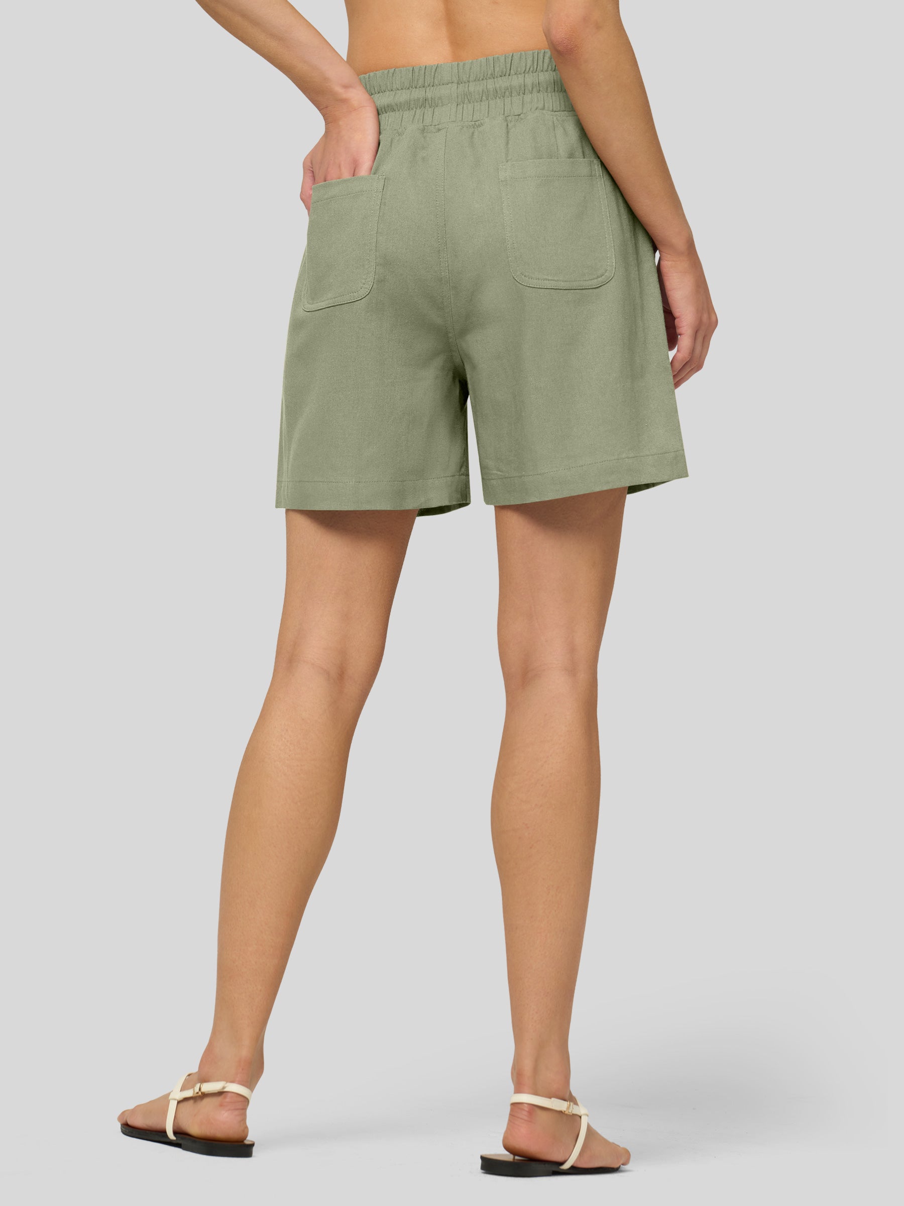 Willit Women's Linen Bermuda Shorts 5 Inch in sage green3