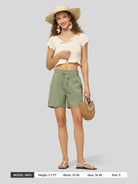Willit Women's Linen Bermuda Shorts 5 Inch in sage green5