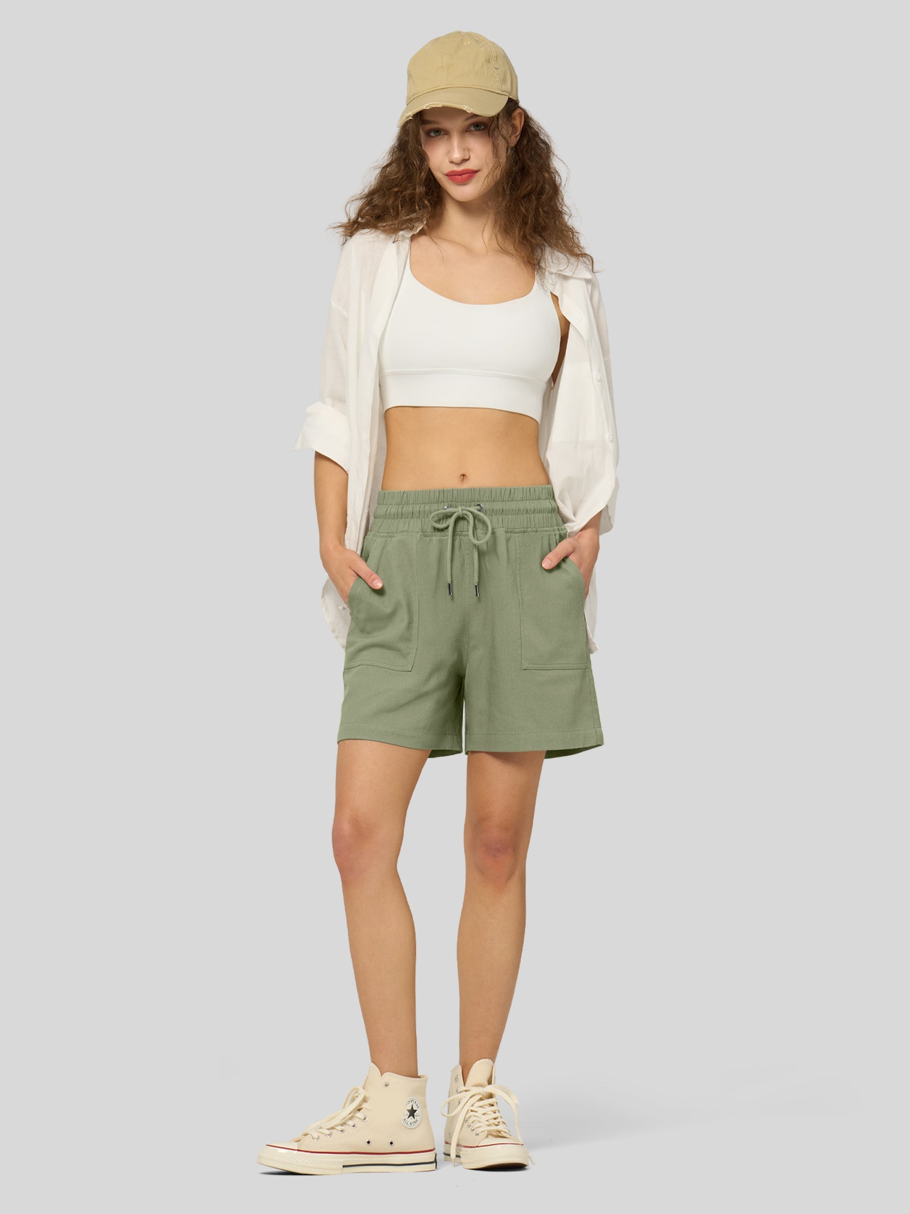 Willit Women's Linen Bermuda Shorts 5 Inch in sage green4