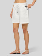 Willit Women's Linen Bermuda Shorts 5 Inch in white3