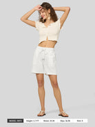 Willit Women's Linen Bermuda Shorts 5 Inch in white5