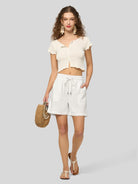 Willit Women's Linen Bermuda Shorts 5 Inch in white4