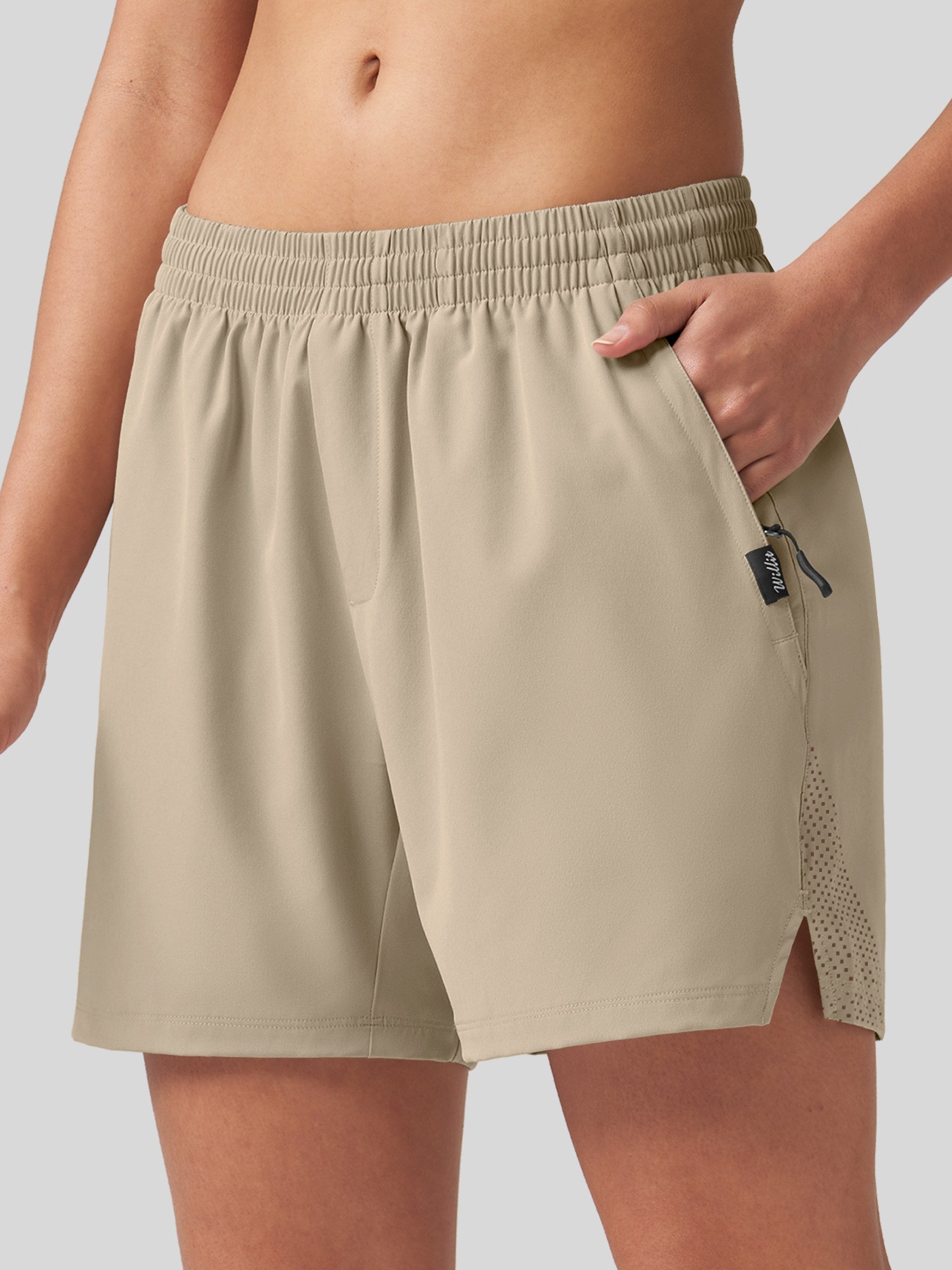 Willit Women's Active Trek Shorts 7 Inch in light khaki1
