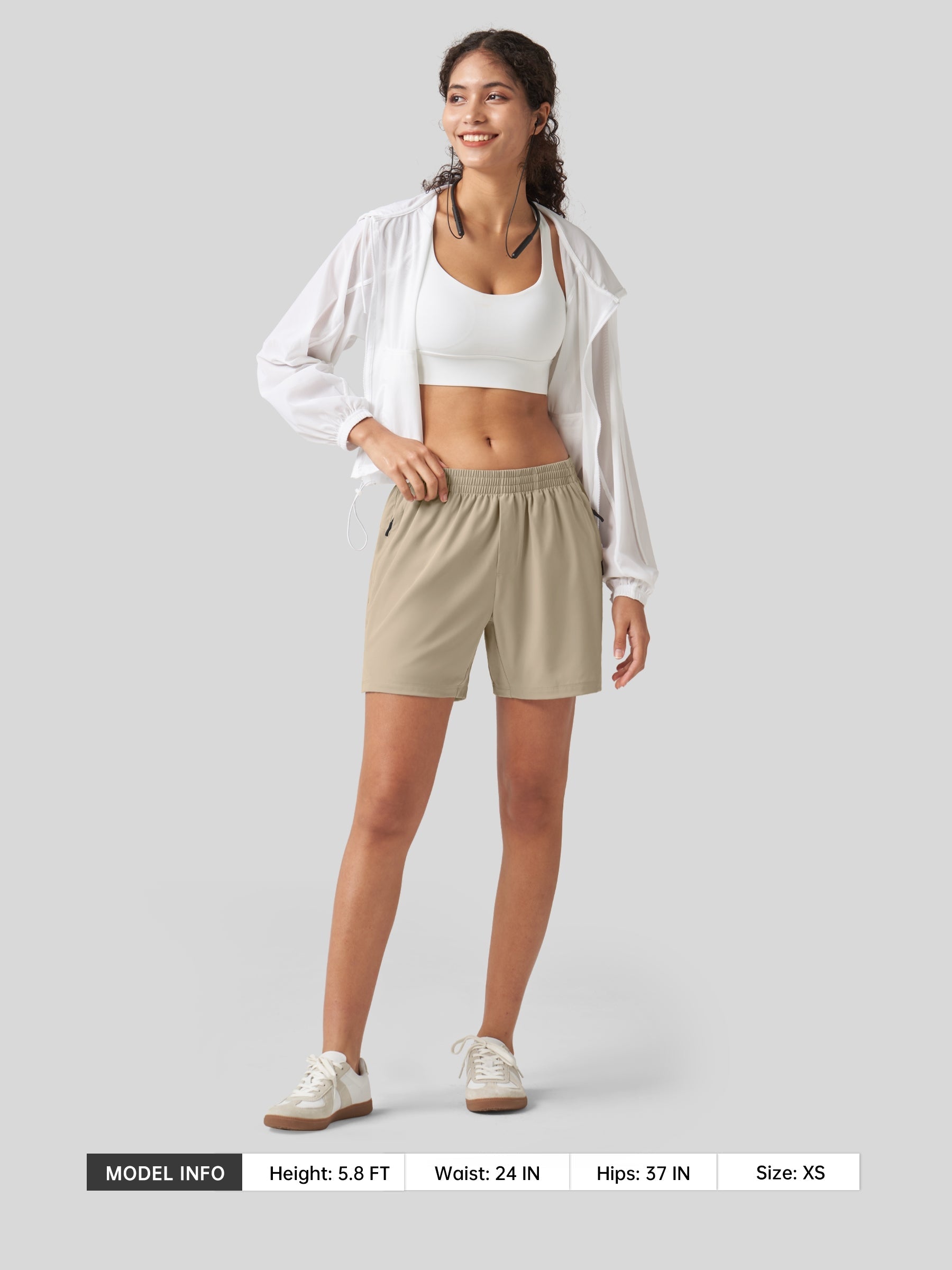 Willit Women's Active Trek Shorts 7 Inch in light khaki6