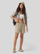 Willit Women's Active Trek Shorts 7 Inch in light khaki5