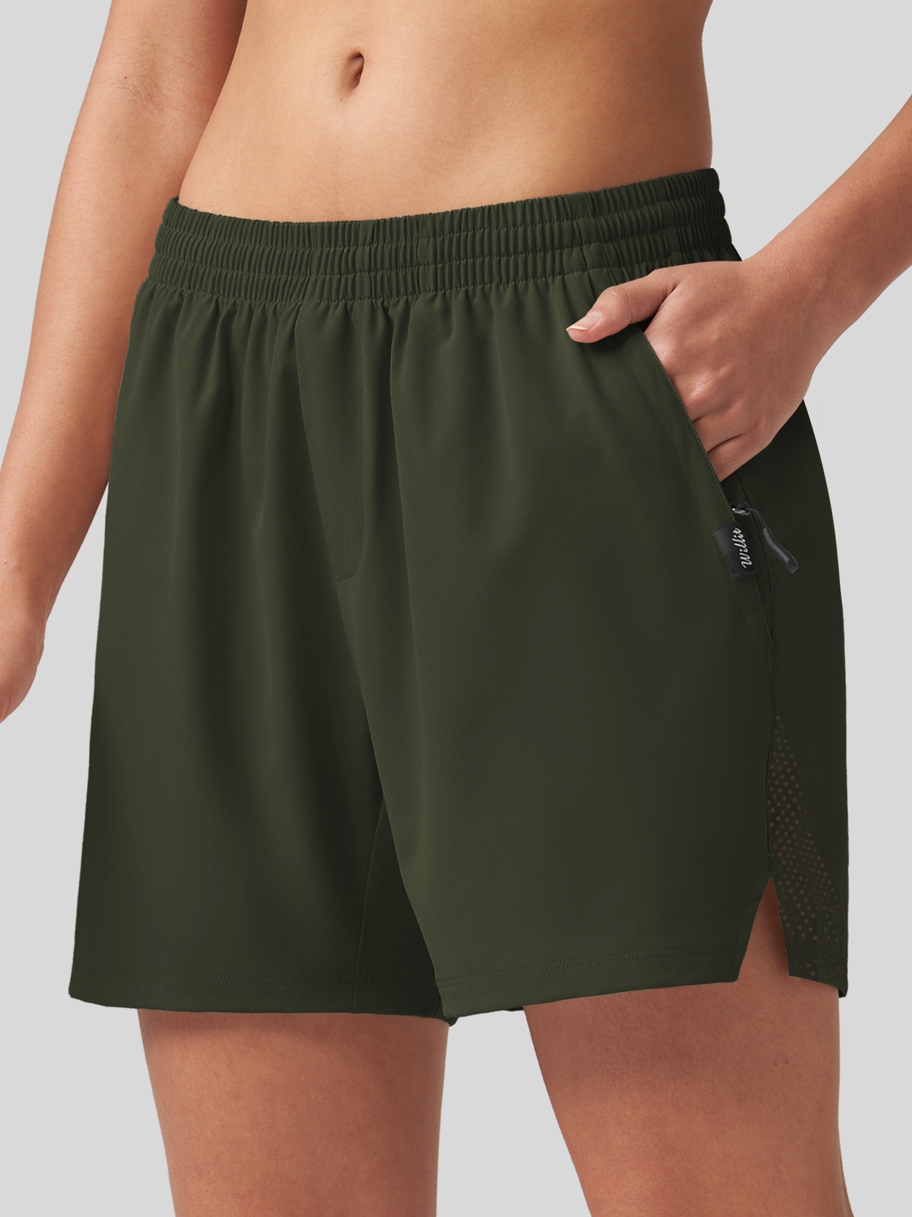 Willit Women's Active Trek Shorts 7 Inch in olive1