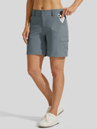 Womens High Waist Cargo Shorts 7 Inch in blue2