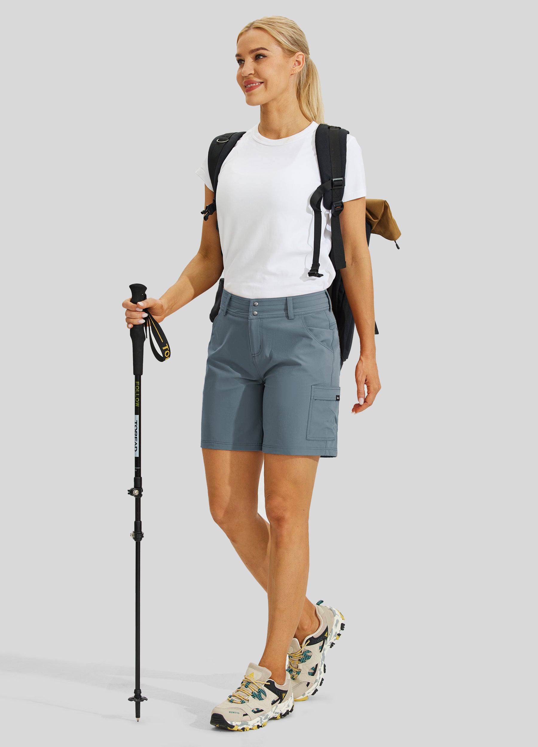 Womens High Waist Cargo Shorts 7 Inch in blue4