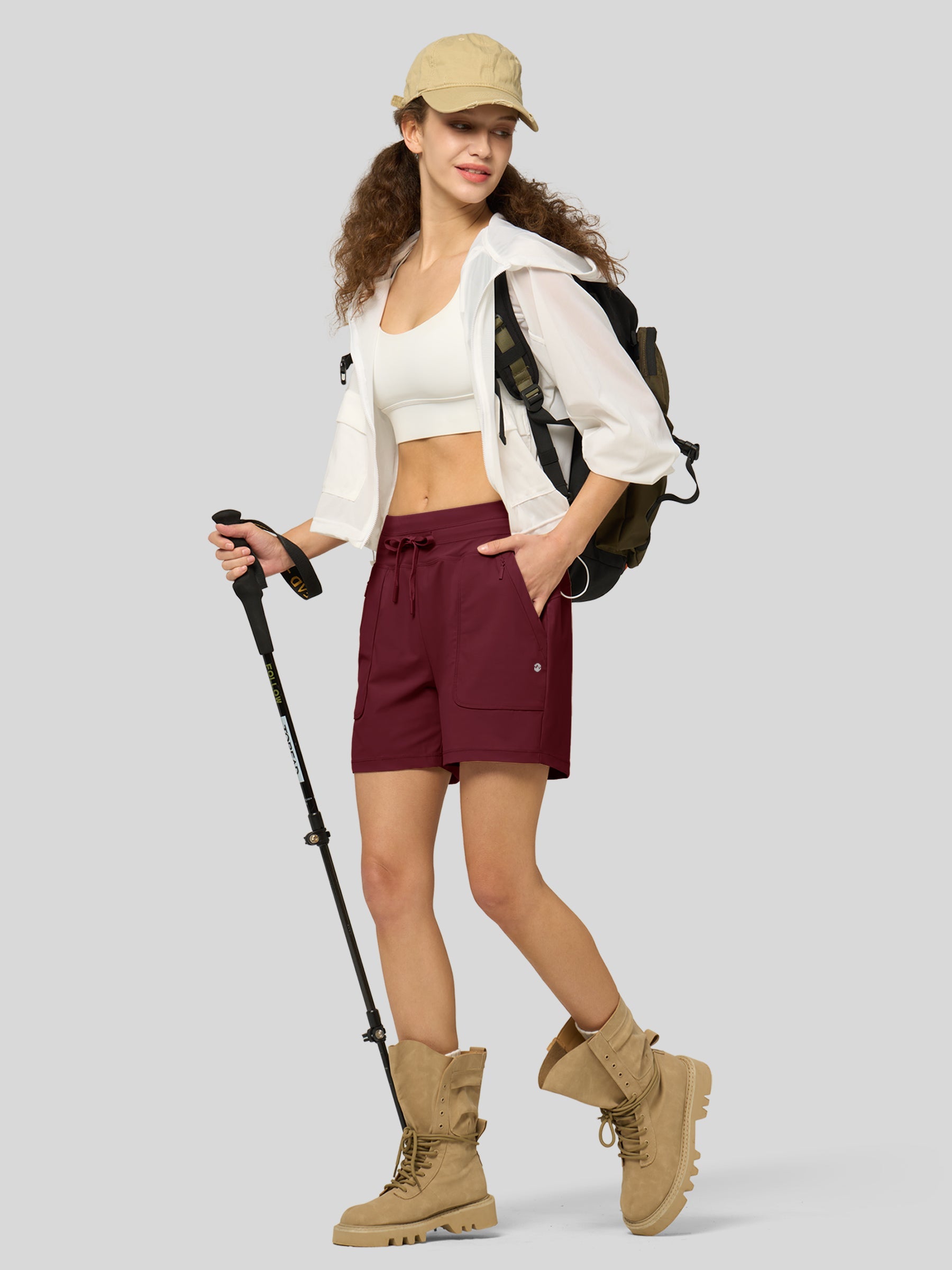 Willit Women's Quick-Dry Workout Shorts 5 Inch in wine red4