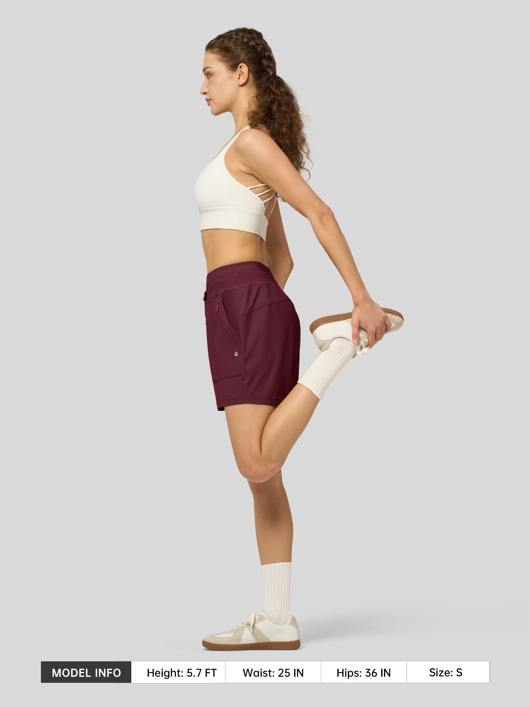 Willit Women's Quick-Dry Workout Shorts 5 Inch in wine red5