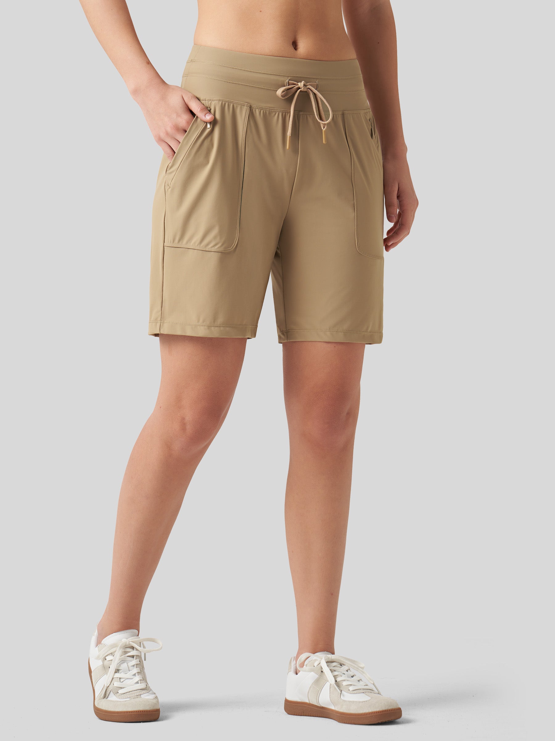 Willit Women's Quick-Dry Workout Shorts 7 Inch in khaki1