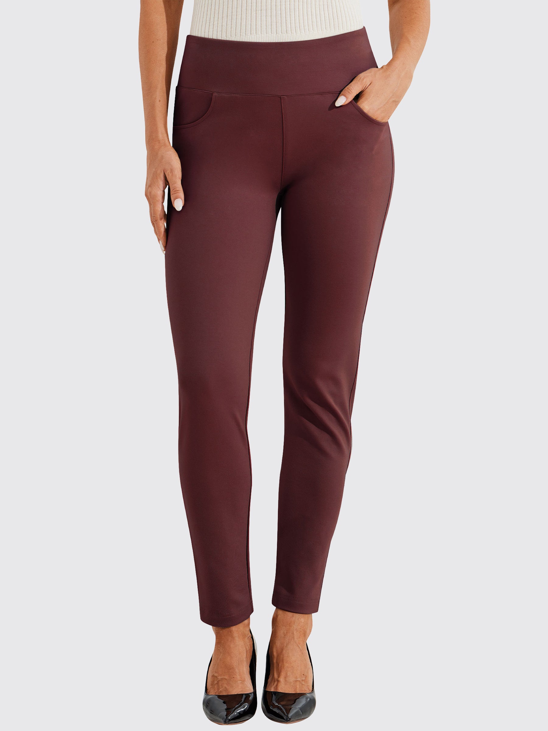 Womens Skinny Stretch Dress Pants wine