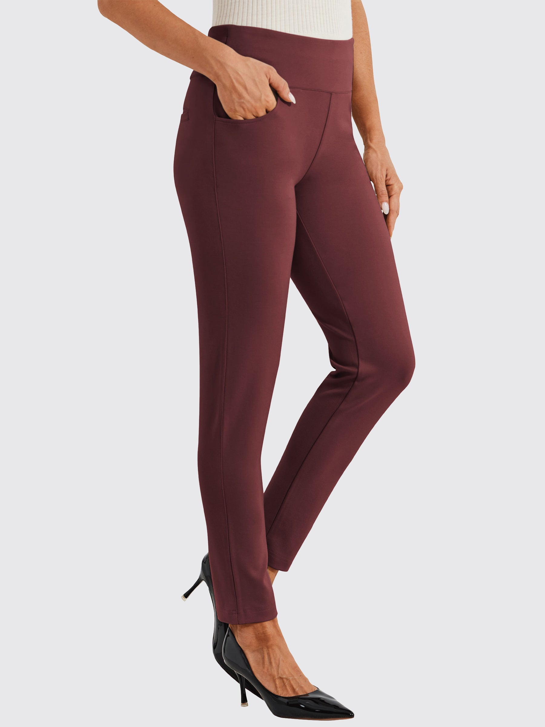 Womens Skinny Stretch Dress Pants wine