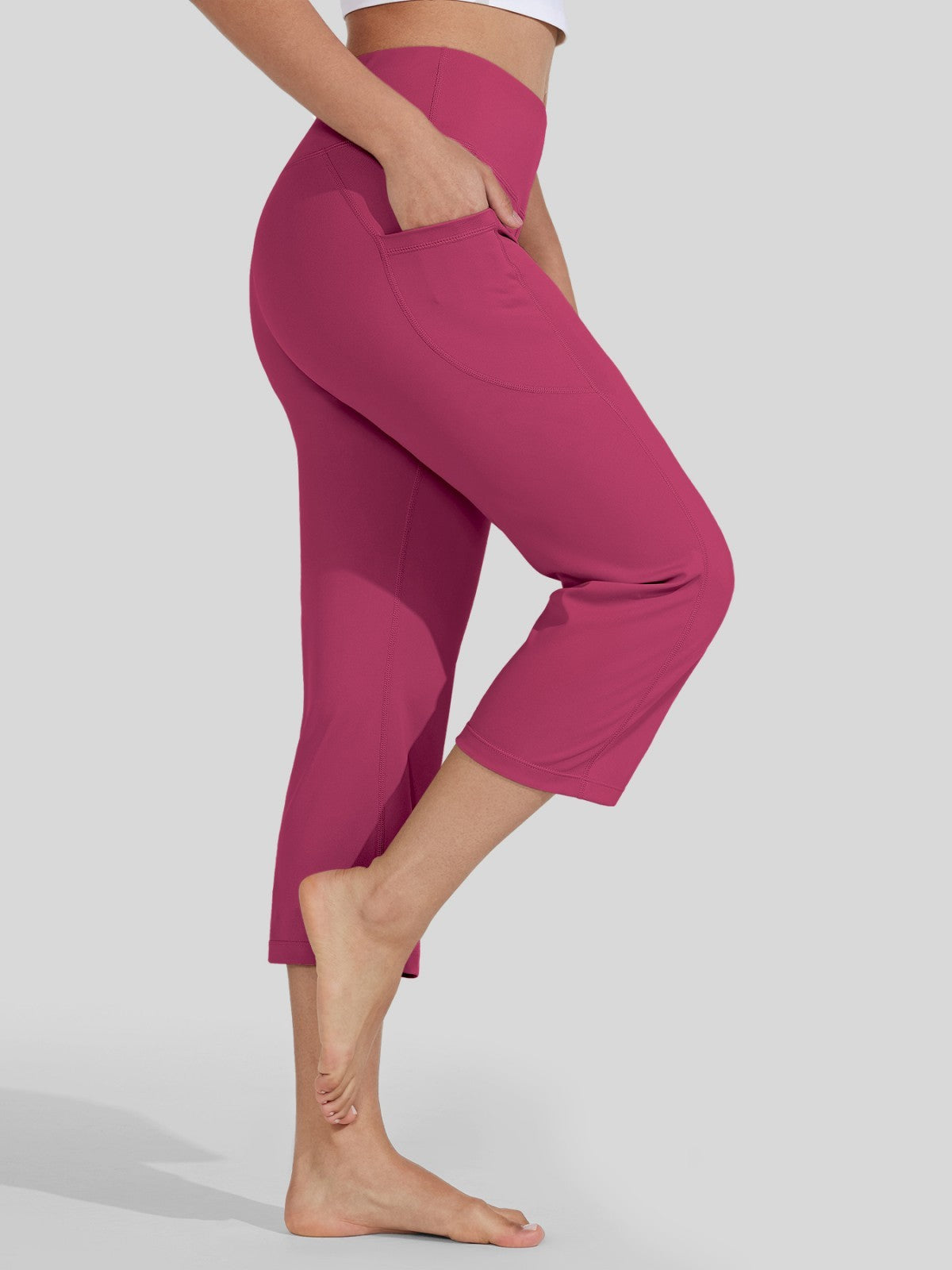 Willit Women's Straight Leg Capris Pants_rose red