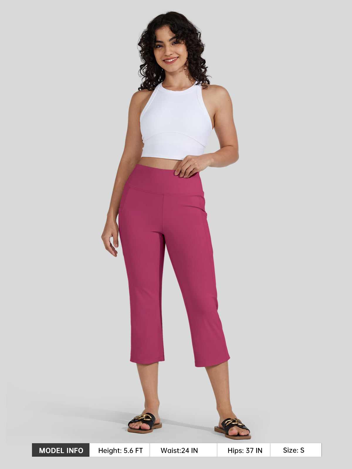 Willit Women's Straight Leg Capris Pants_rose red