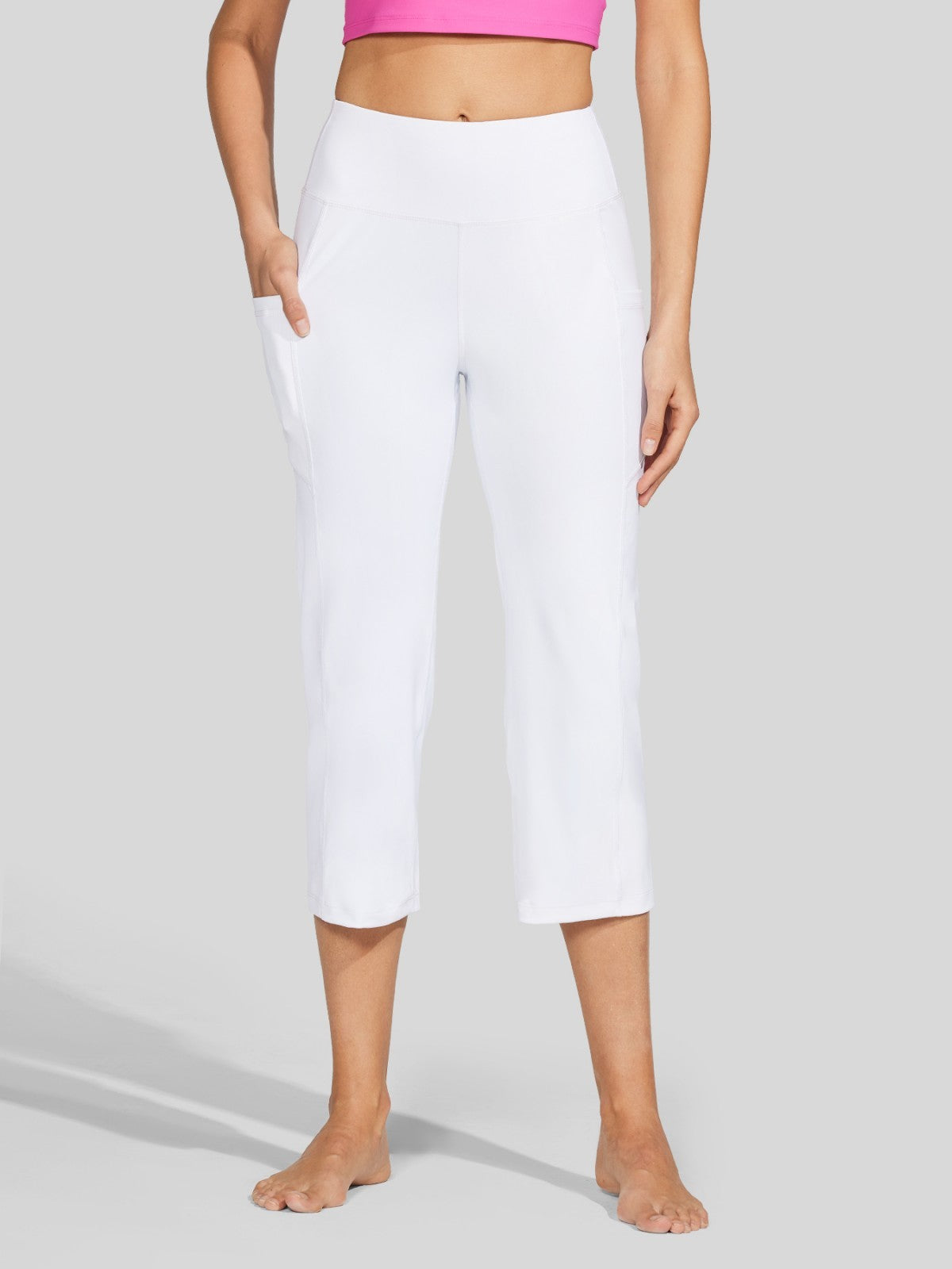 Willit Women's Straight Leg Capris Pants_white