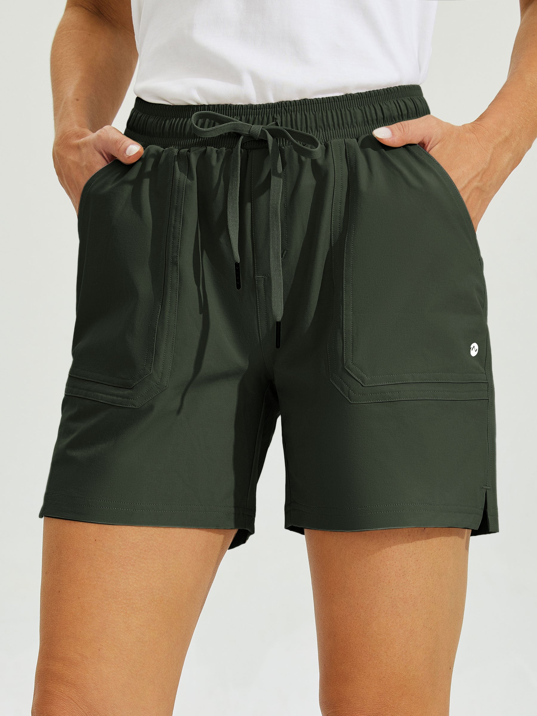 Womens Stretch Shorts with Pockets army green1