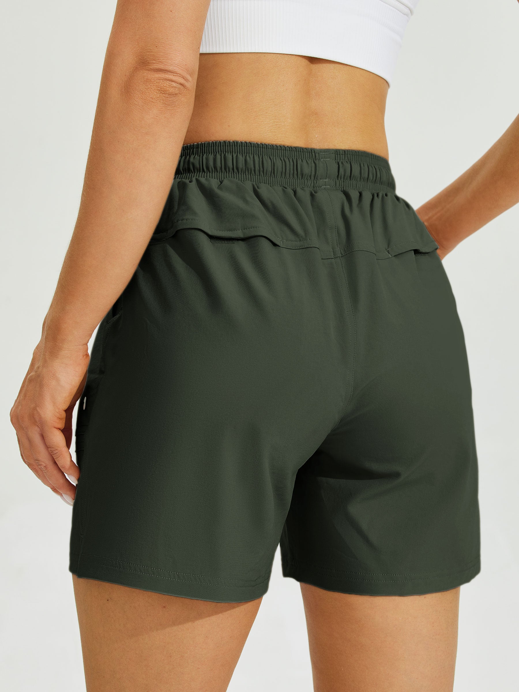 Womens Stretch Shorts with Pockets army green3