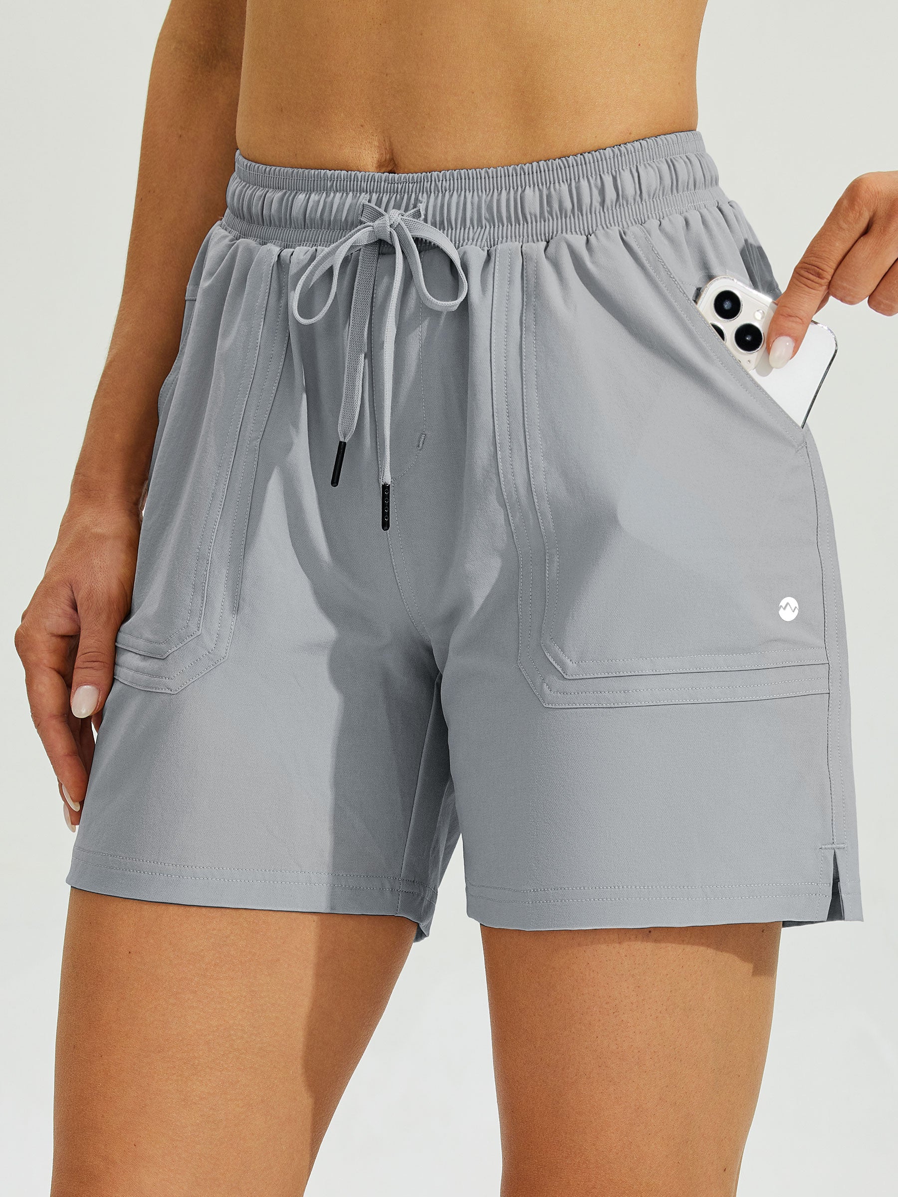 Womens Stretch Shorts with Pockets light gray3