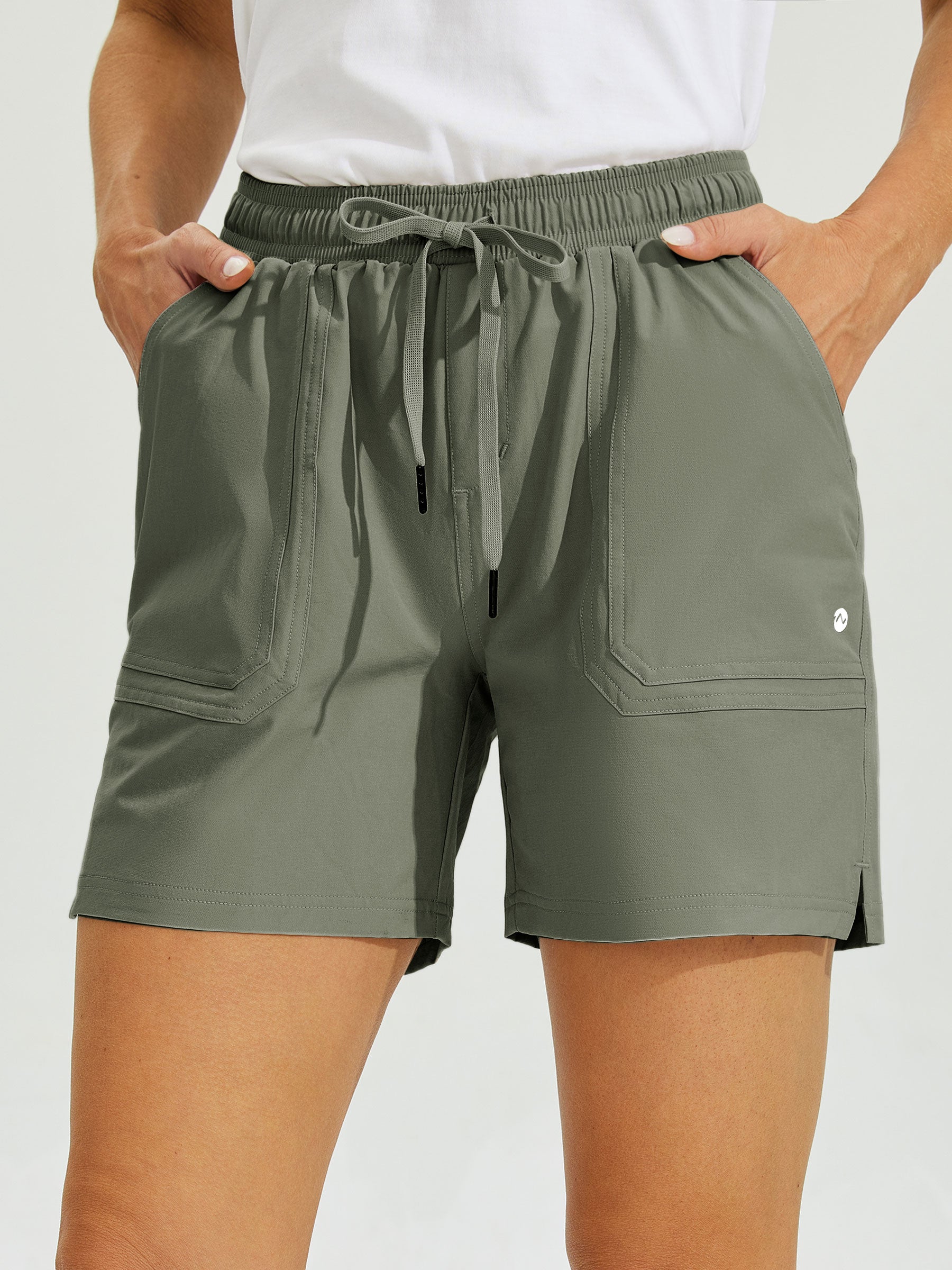 Womens Stretch Shorts with Pockets sage green1