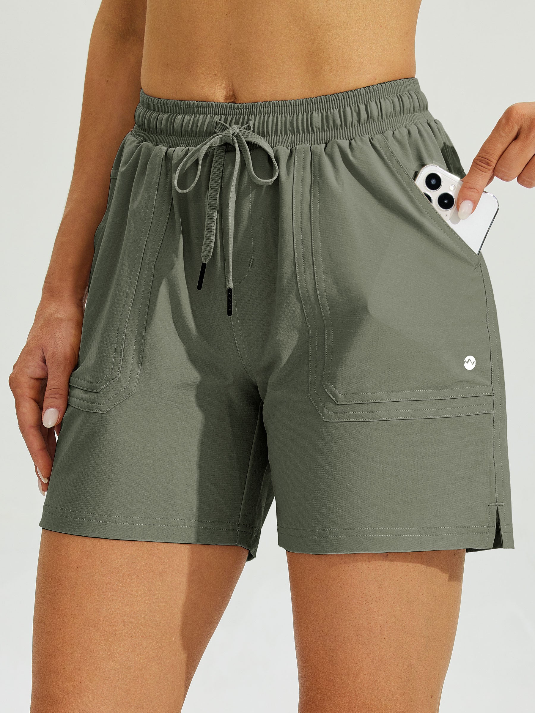 Womens Stretch Shorts with Pockets sage green2