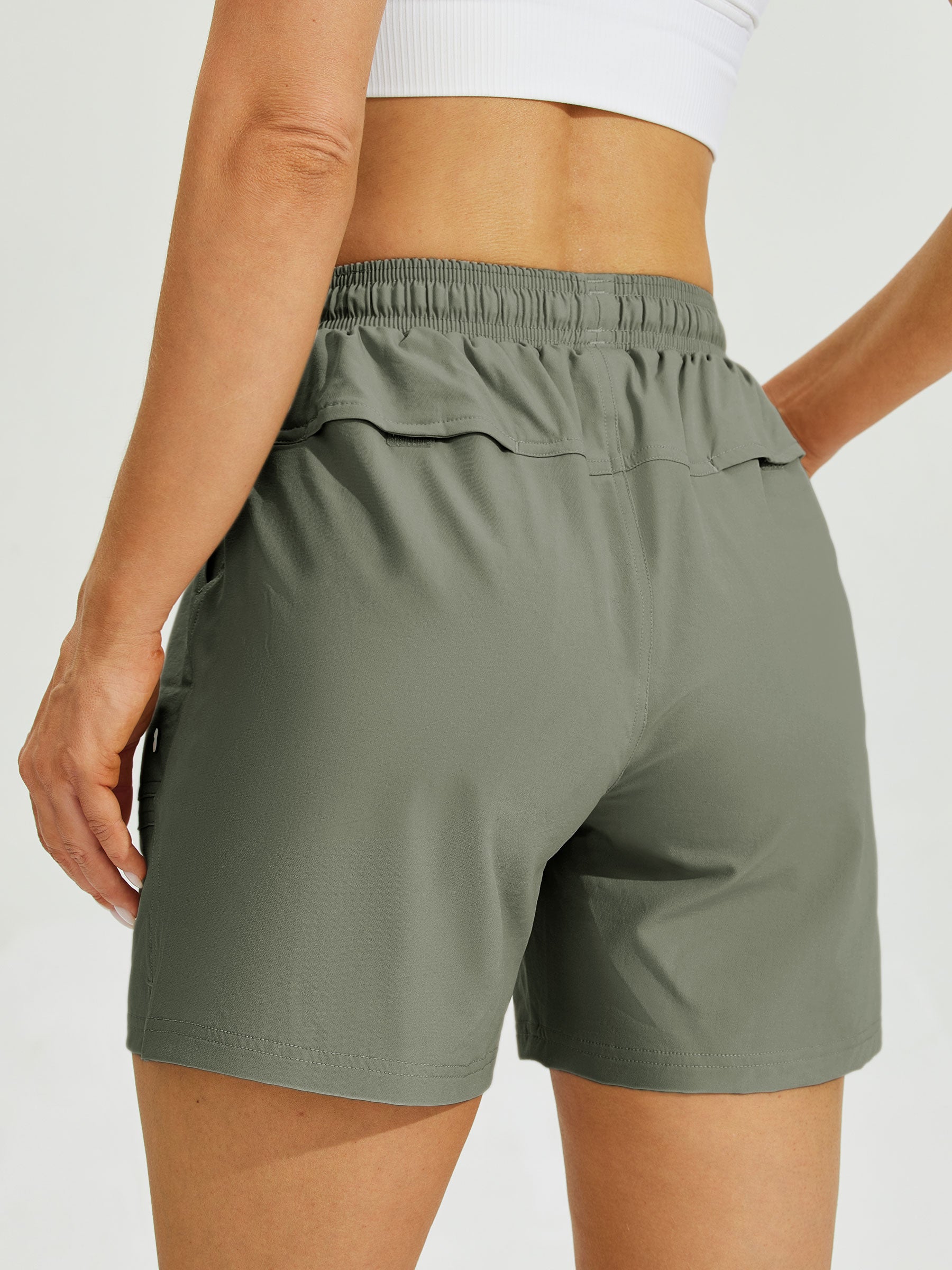 Womens Stretch Shorts with Pockets sage green3