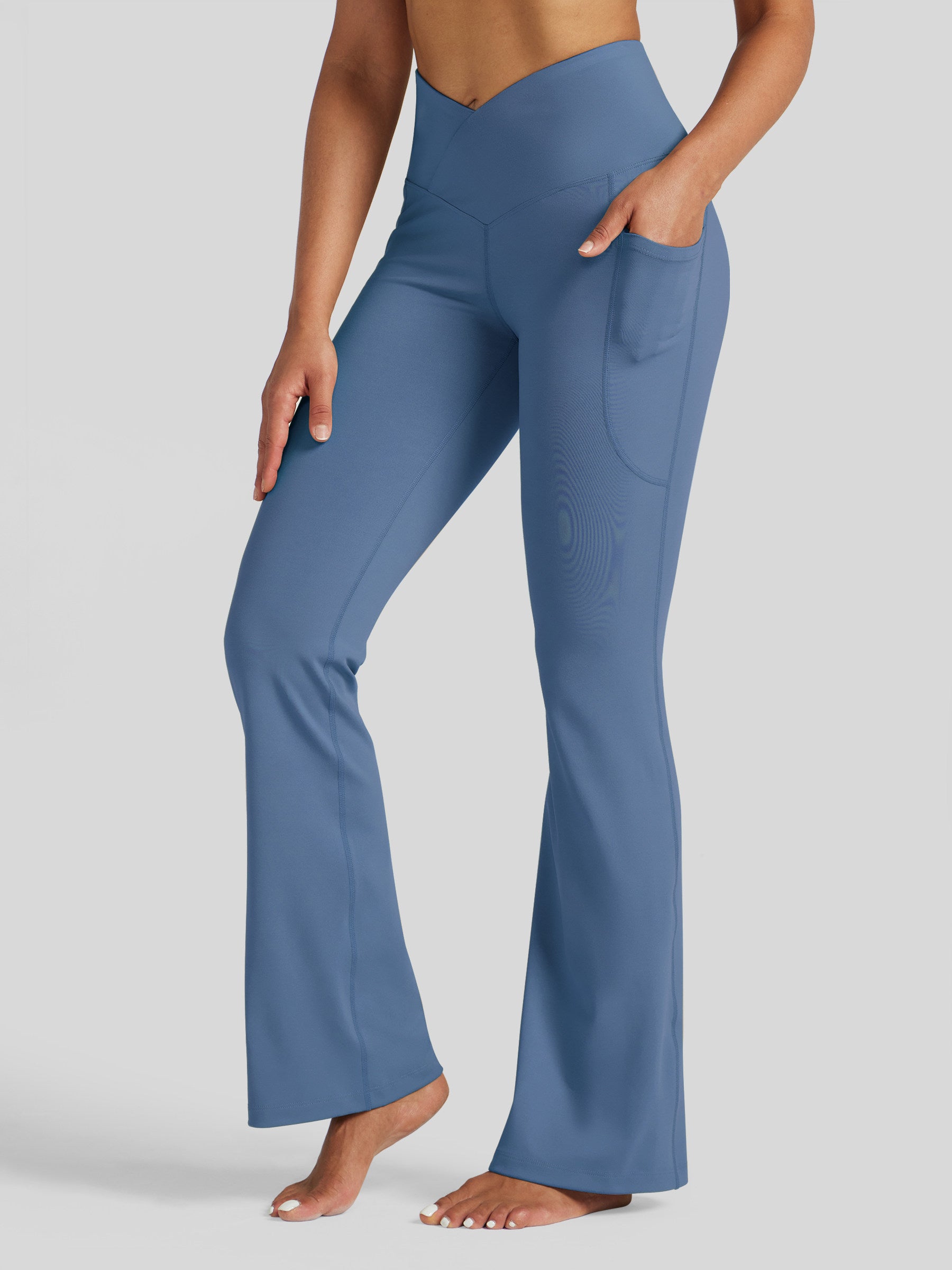 Womens Crossover Flare Yoga Leggings 29 Inch fog blue