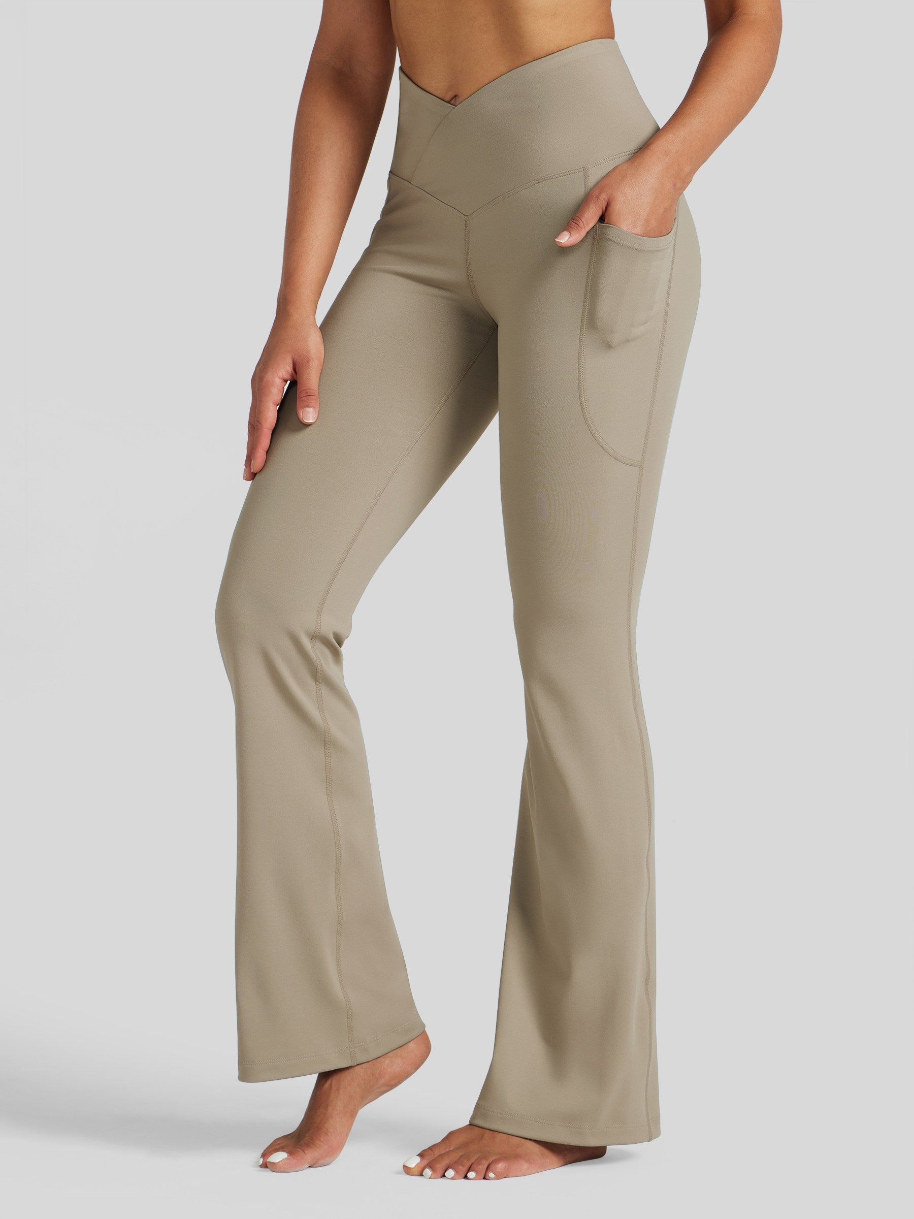 Womens Crossover Flare Yoga Leggings 29 Inch khaki