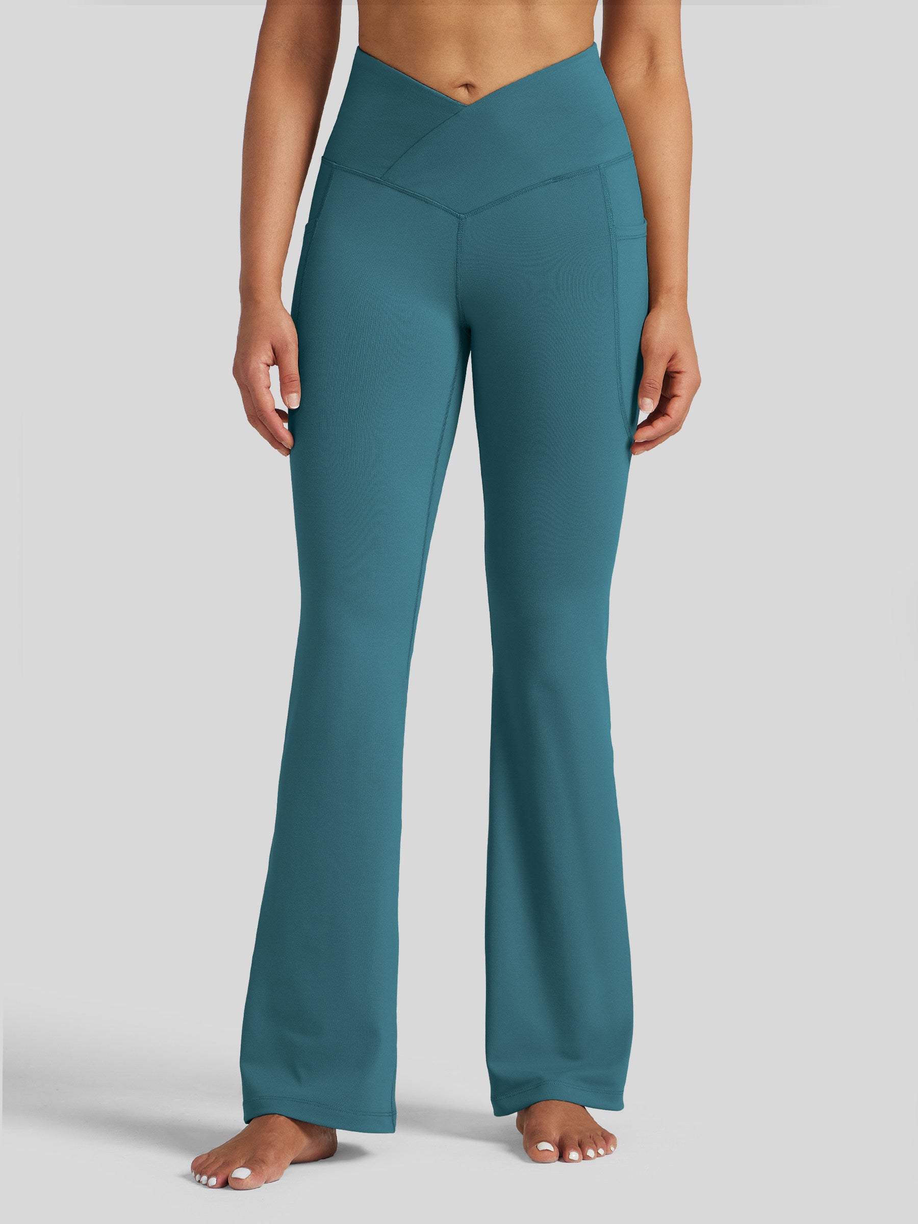 Womens Crossover Flare Yoga Leggings 31 Inch teal