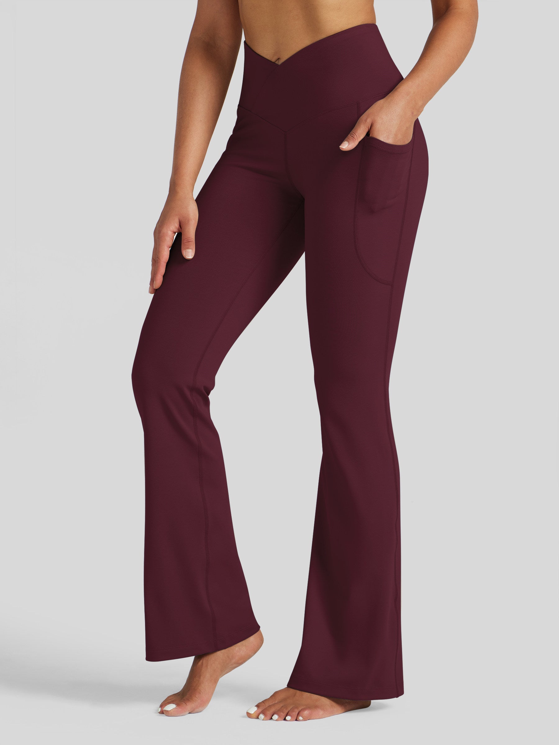 Womens Crossover Flare Yoga Leggings 29 Inch wine red