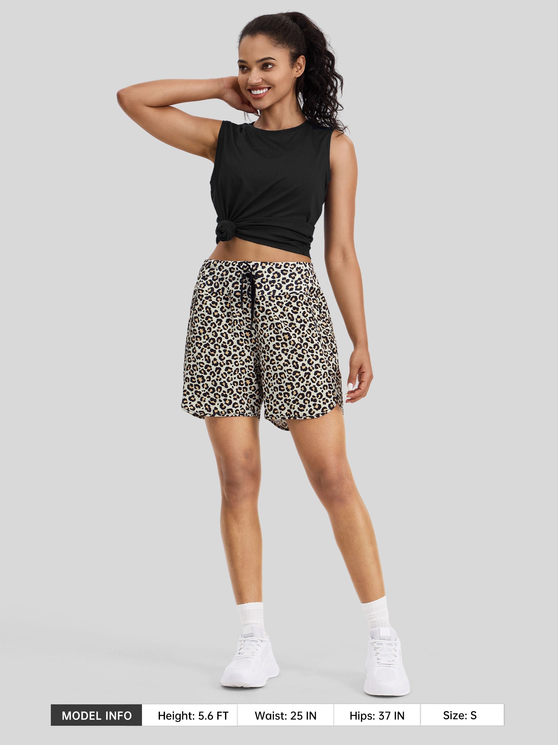 Willit Womens Active 5 Inch Shorts in leopard6