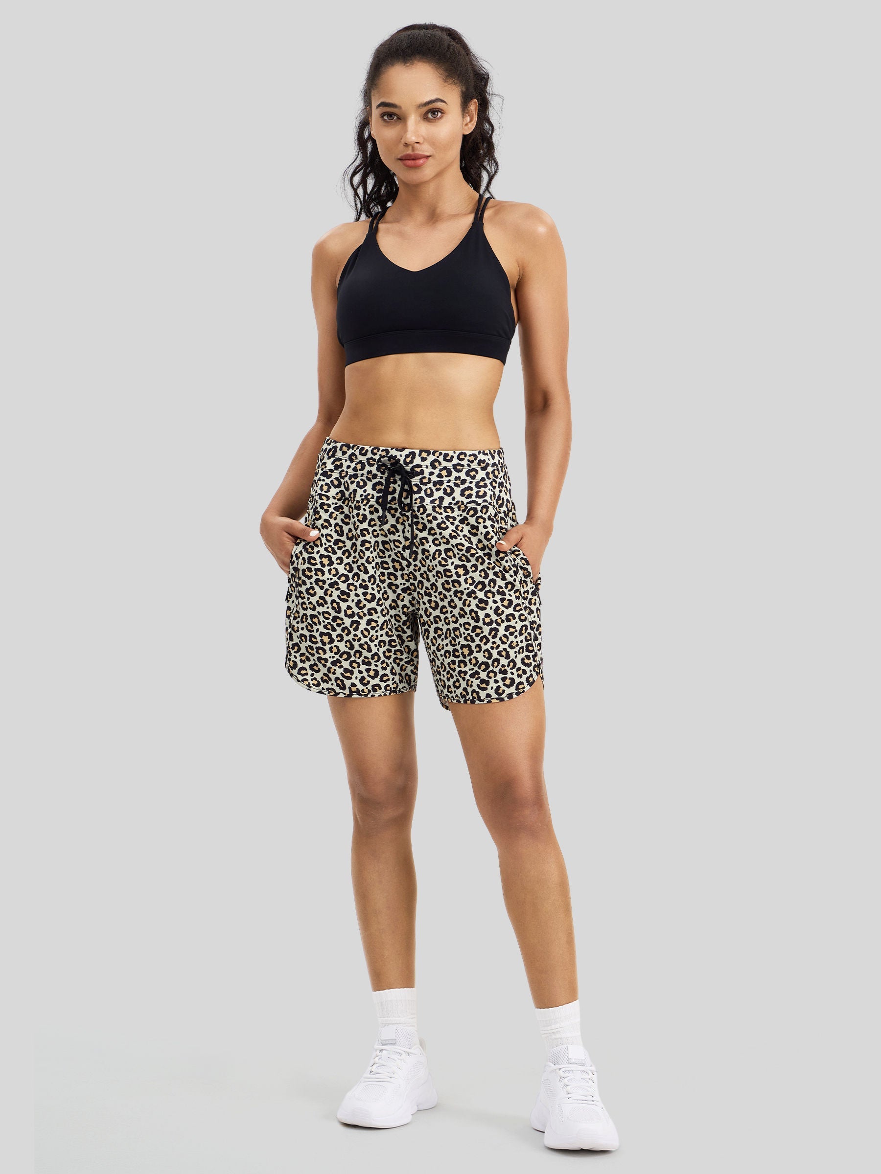 Willit Womens Active 5 Inch Shorts in leopard1