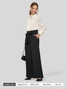 Willit Women's Wide-Leg Tie Knot Pants 32 Inch_black