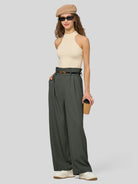Willit Women's Wide-Leg Tie Knot Pants 32 Inch_forestgreen